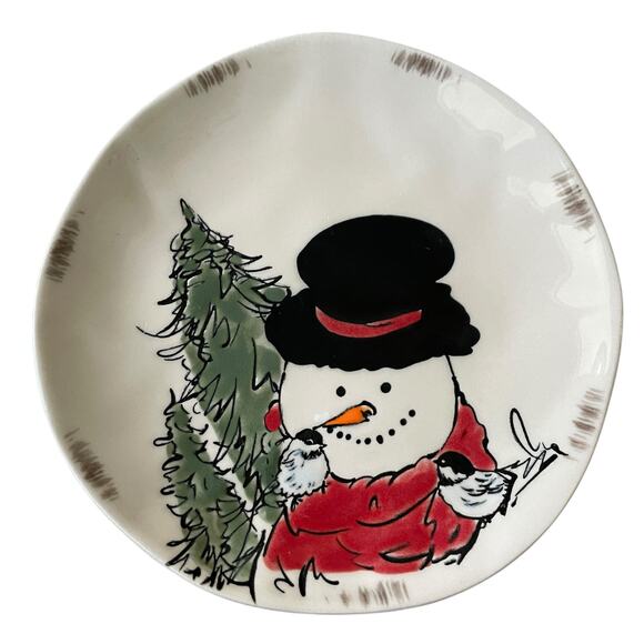 Grace Teaware Christmas SNOWMAN Porcelain Salad Plates 8.5in Set of 4 New - Picture 14 of 15